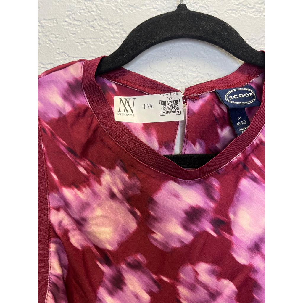 #1178 Scoop Women's Size Medium Midi Tank Dress, Burgundy/Pink