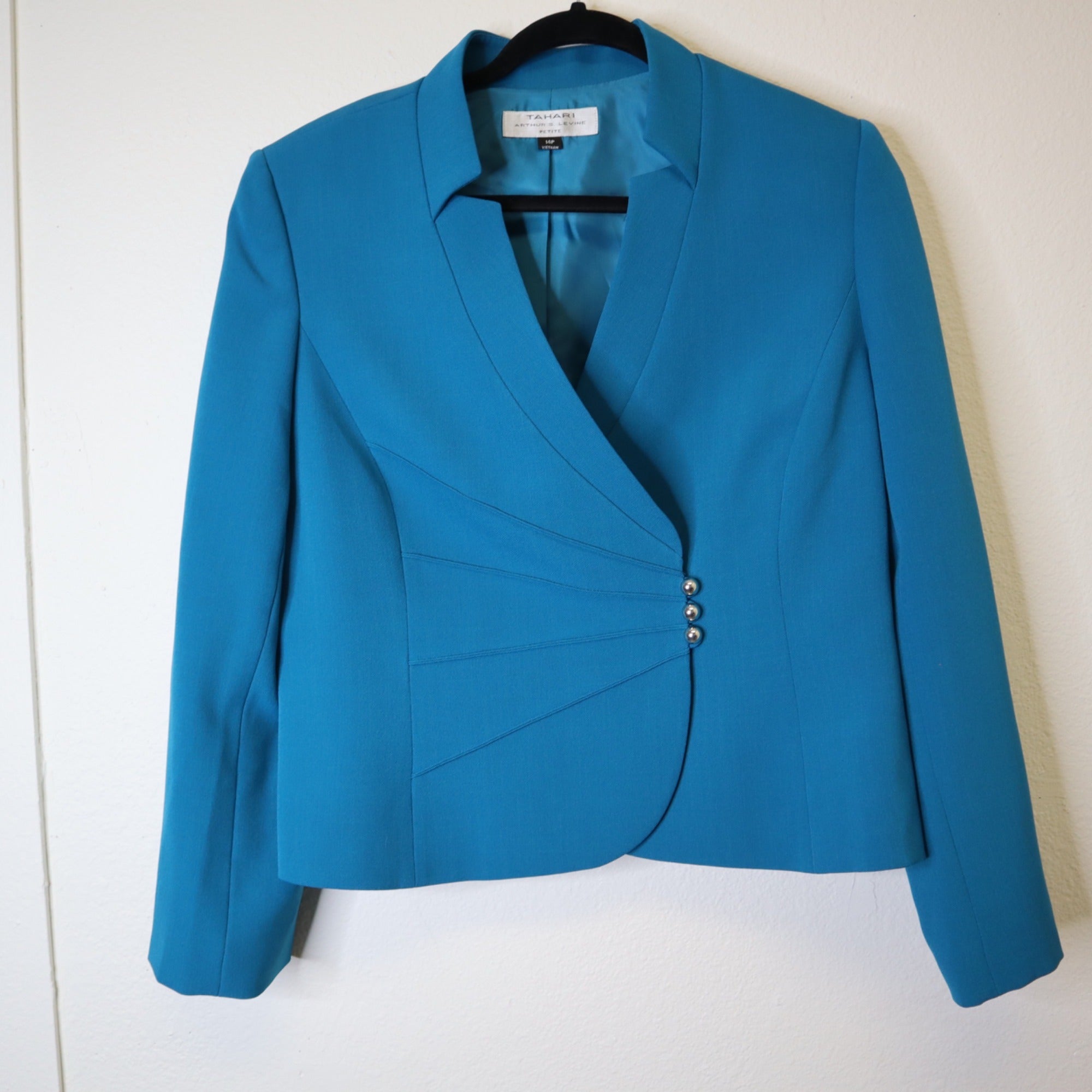 DG-181 Tahari Arthur S. Levine Women's Blazer & Skirt Suit Teal Petite Size 14P