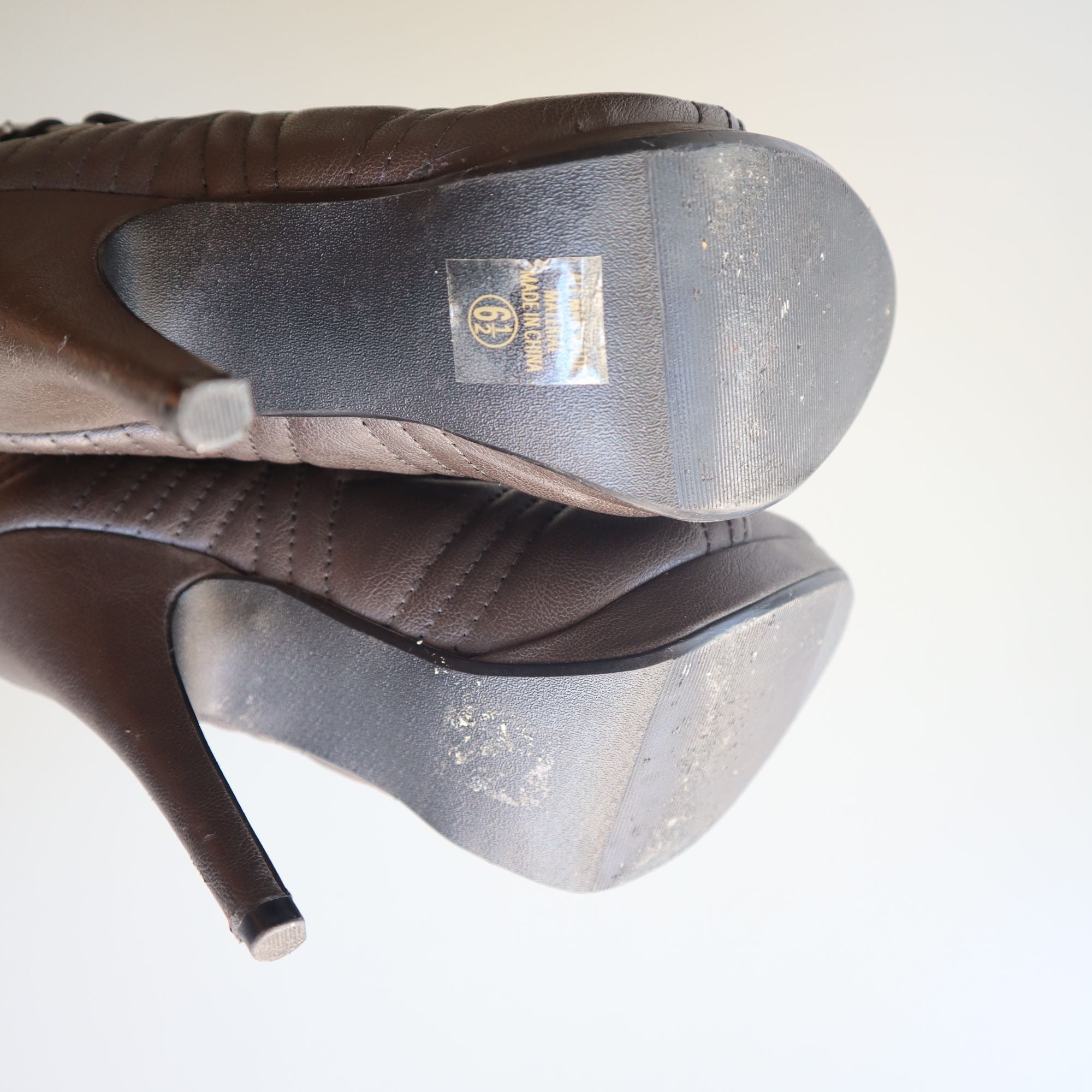 Paprika Brown Faux Leather High Heel Ankle Booties With Lace-Up & Buckle Detail