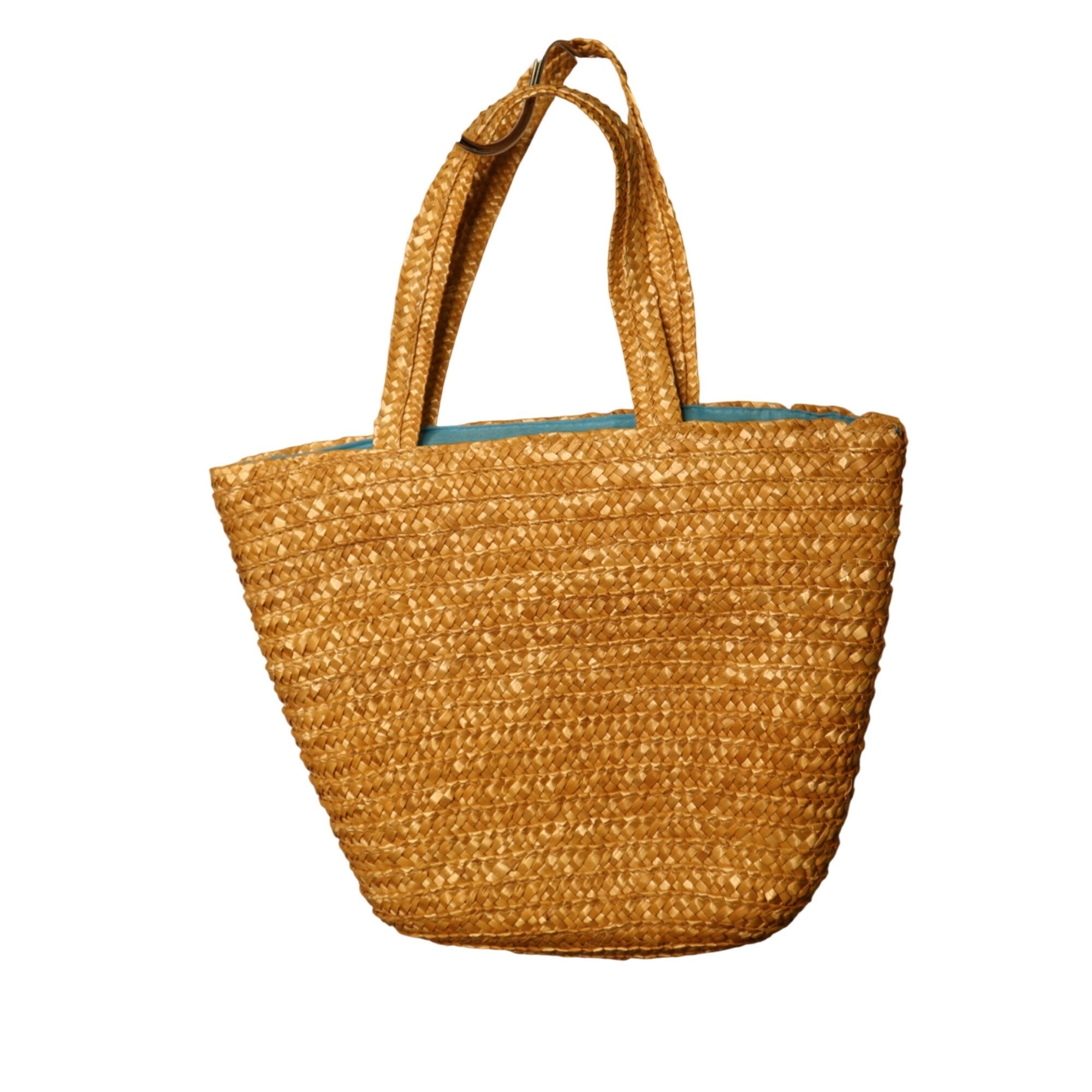 DG-174 Small Straw Woven Tote Bag With Blue Lining For Beach Or Casual Use