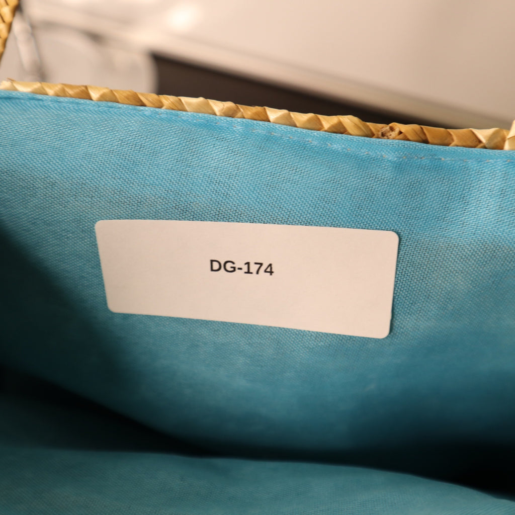 DG-174 Small Straw Woven Tote Bag With Blue Lining For Beach Or Casual Use