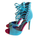 Alba Women's Size 7 Blue Suede Peep Toes Strappy Stiletto High Heels