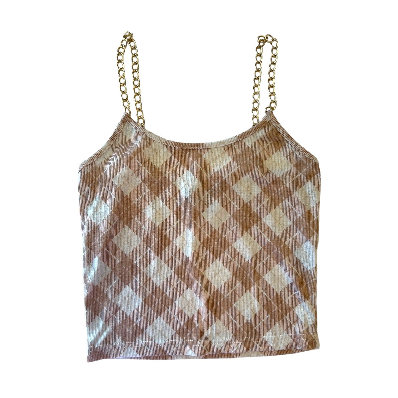 Faded Rose Tan Cropped Tank Top with Gold Tone Chain Straps Women's Small