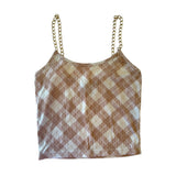 Faded Rose Tan Cropped Tank Top with Gold Tone Chain Straps Women's Small