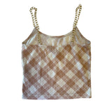 Faded Rose Tan Cropped Tank Top with Gold Tone Chain Straps Women's Small