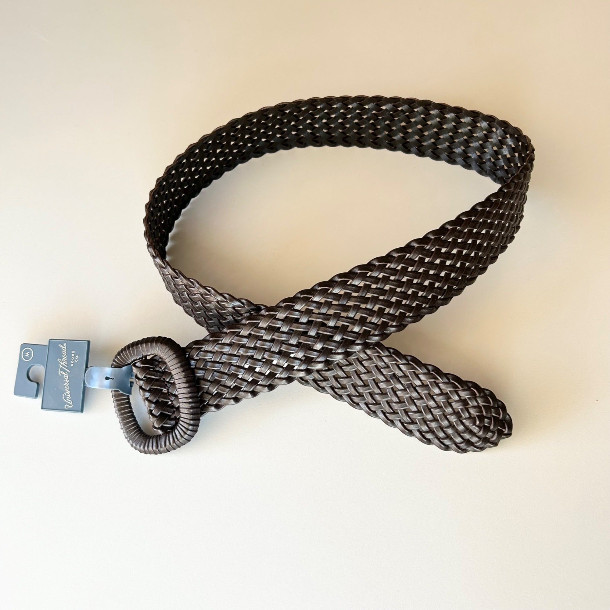 Universal Thread Brown Wide Covered Buckle Woven Braided Belt Size Medium