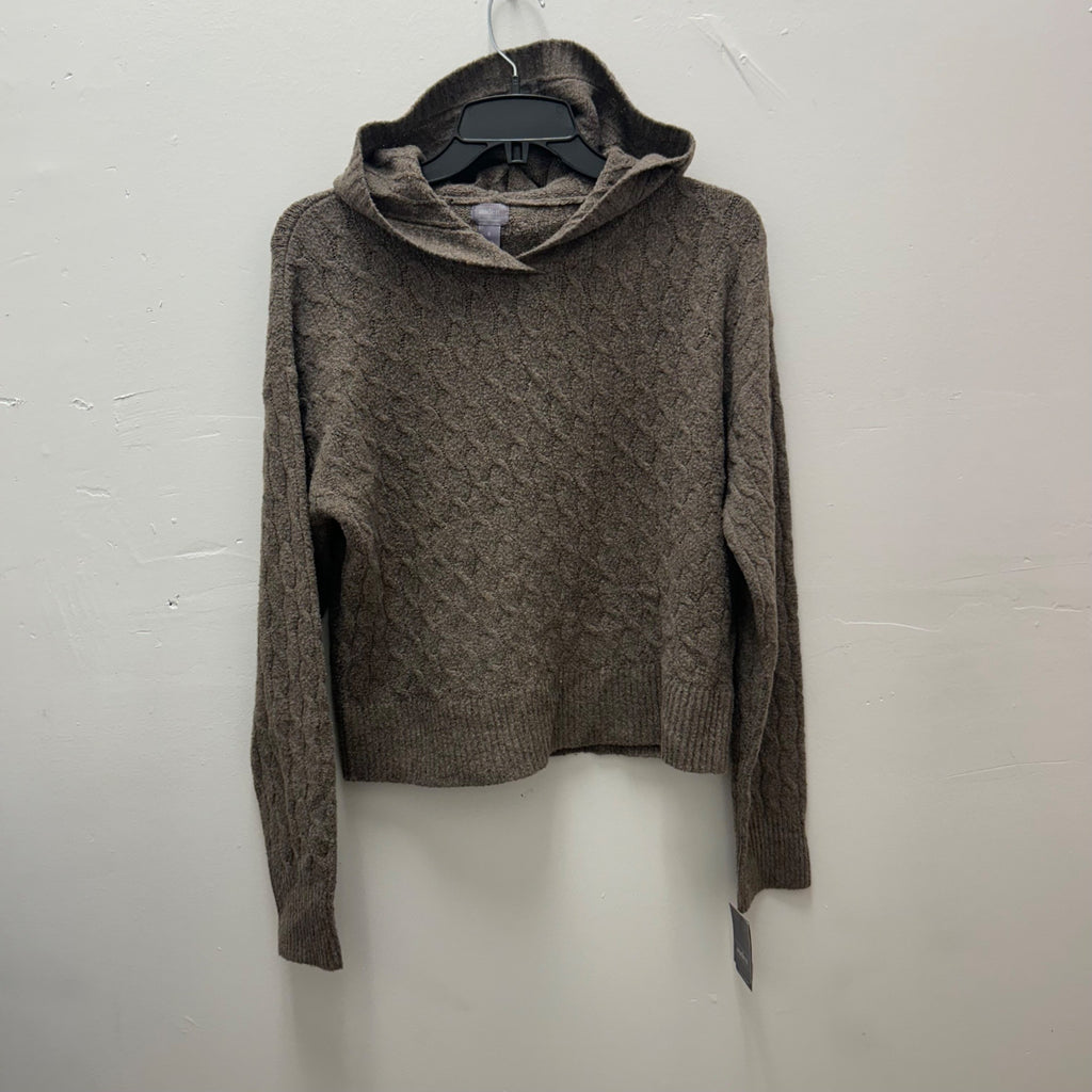 K-185 Auden Luxury Collection Cable Knit Hoodie Sweater Small Heather Brown
