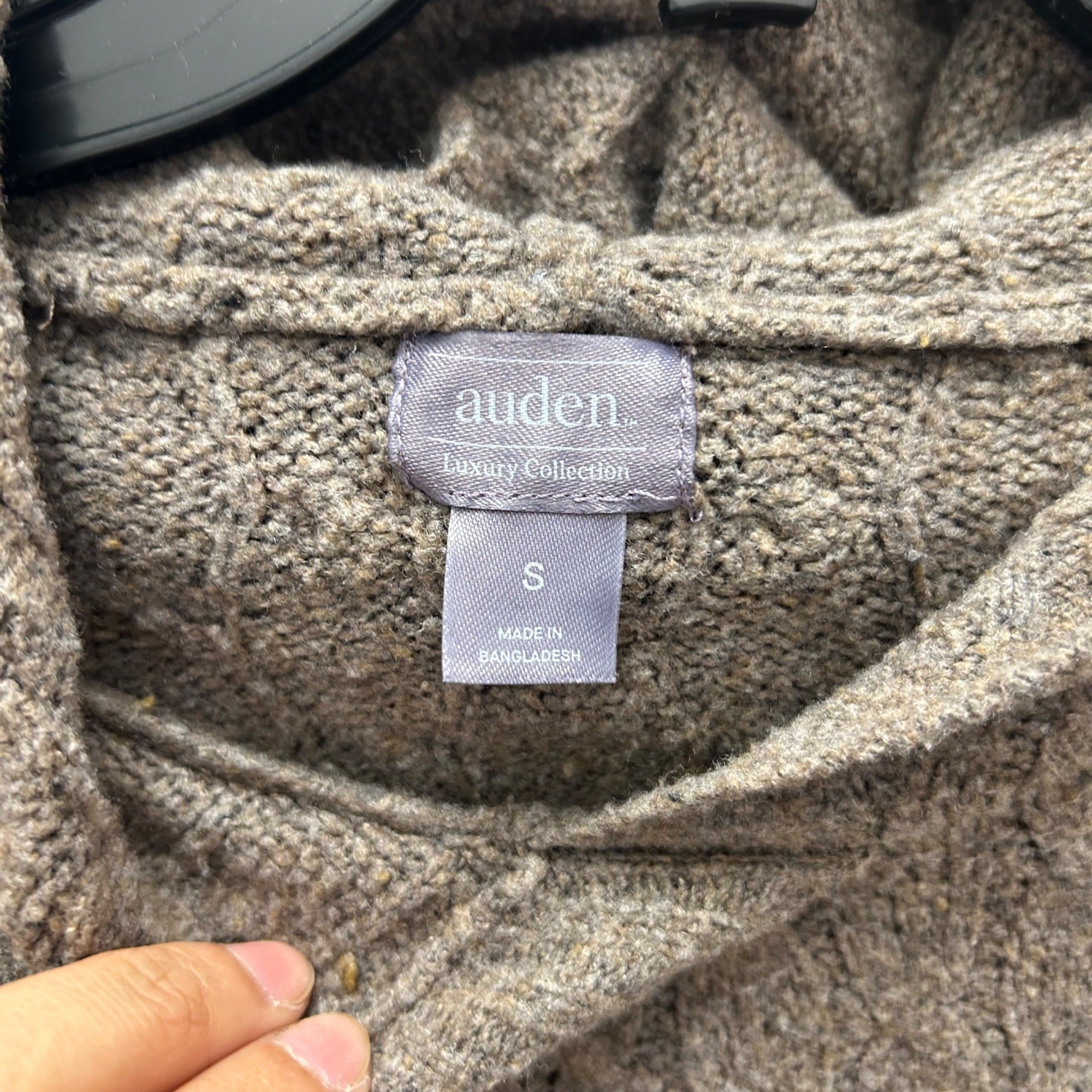 K-185 Auden Luxury Collection Cable Knit Hoodie Sweater Small Heather Brown
