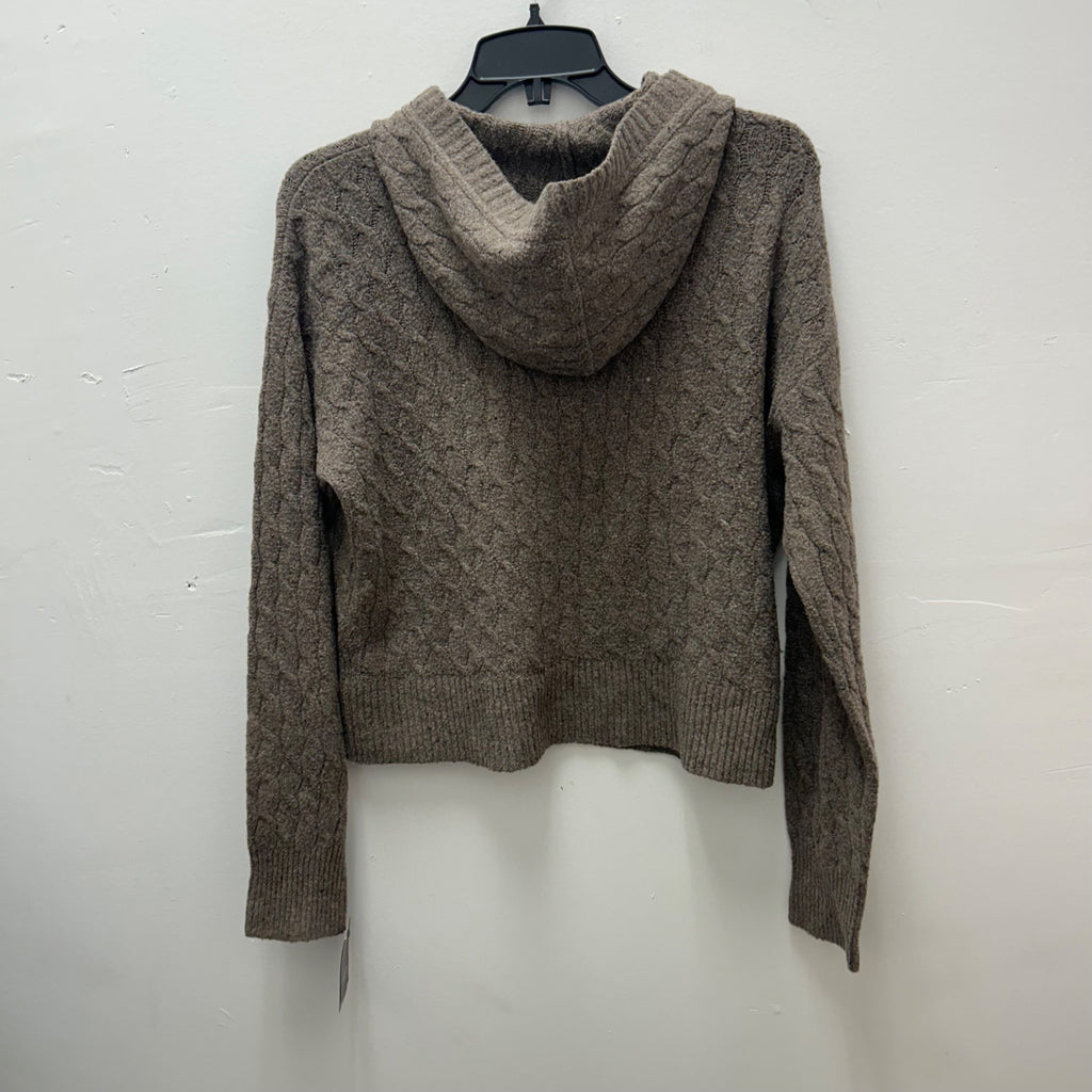 K-185 Auden Luxury Collection Cable Knit Hoodie Sweater Small Heather Brown