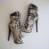 High Heel Platform Lace-Up Ankle Boots With Chain Detail & Magazine Print Size 6.5