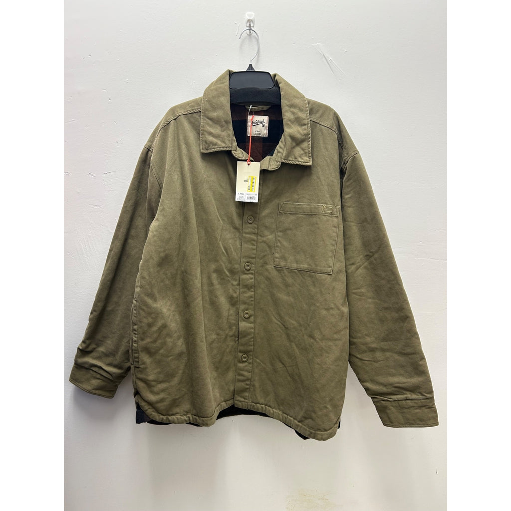 K-229 Woolrich Lined Button Front Olive Green Tall Shirt Jacket Men's Large