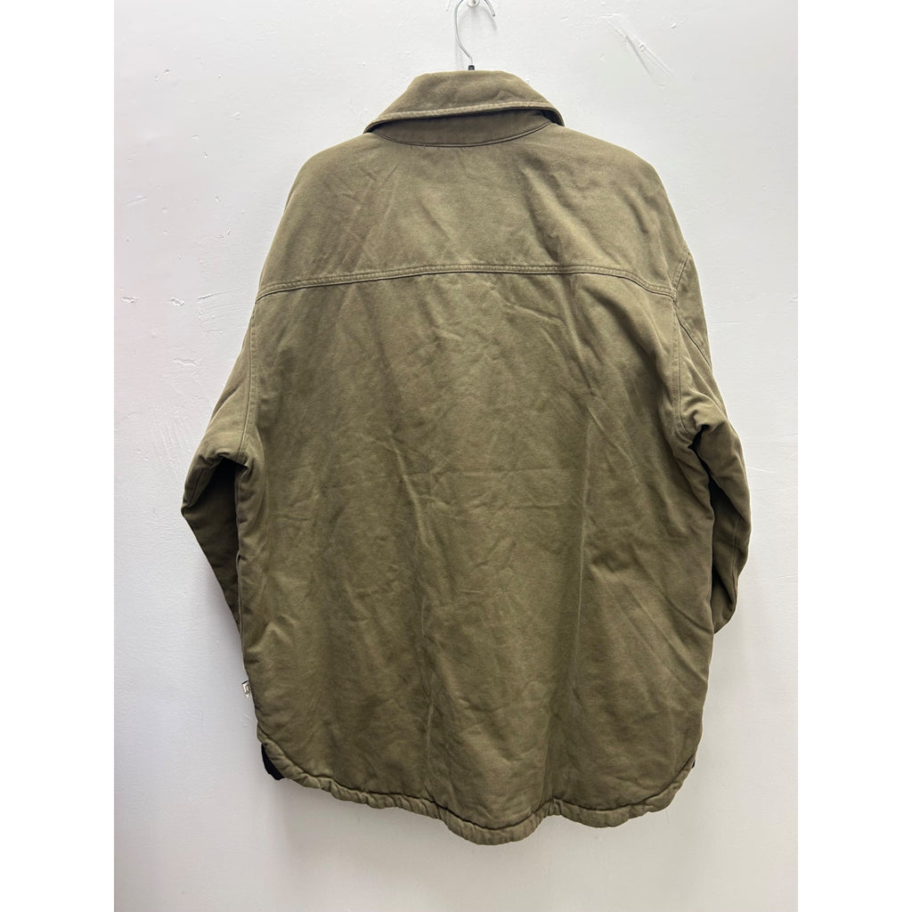 K-229 Woolrich Lined Button Front Olive Green Tall Shirt Jacket Men's Large