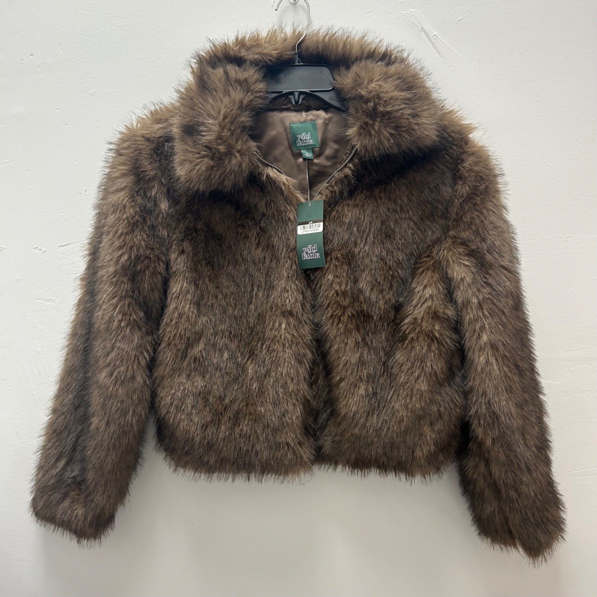 K-153 Wild Fable Women's XS Faux Fur Cropped Jacket Brown Winter Coat