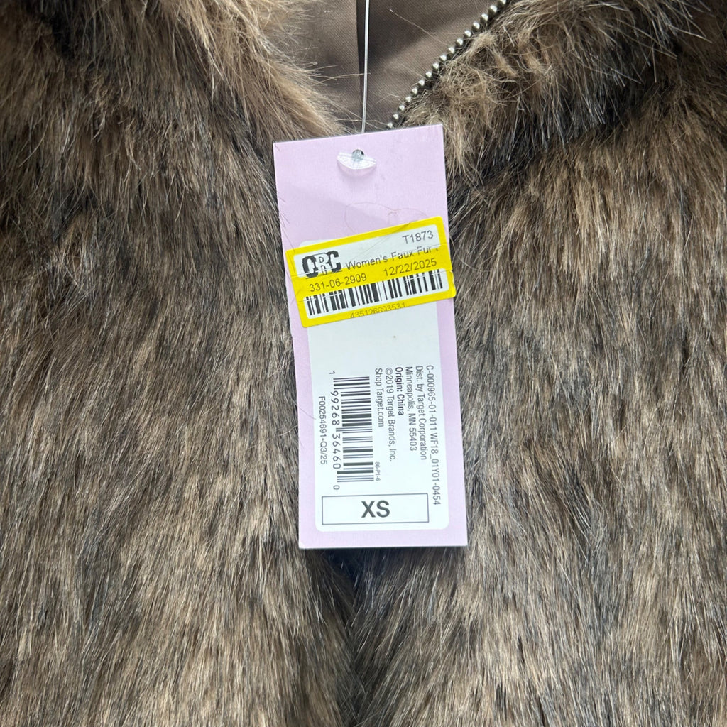 K-153 Wild Fable Women's XS Faux Fur Cropped Jacket Brown Winter Coat