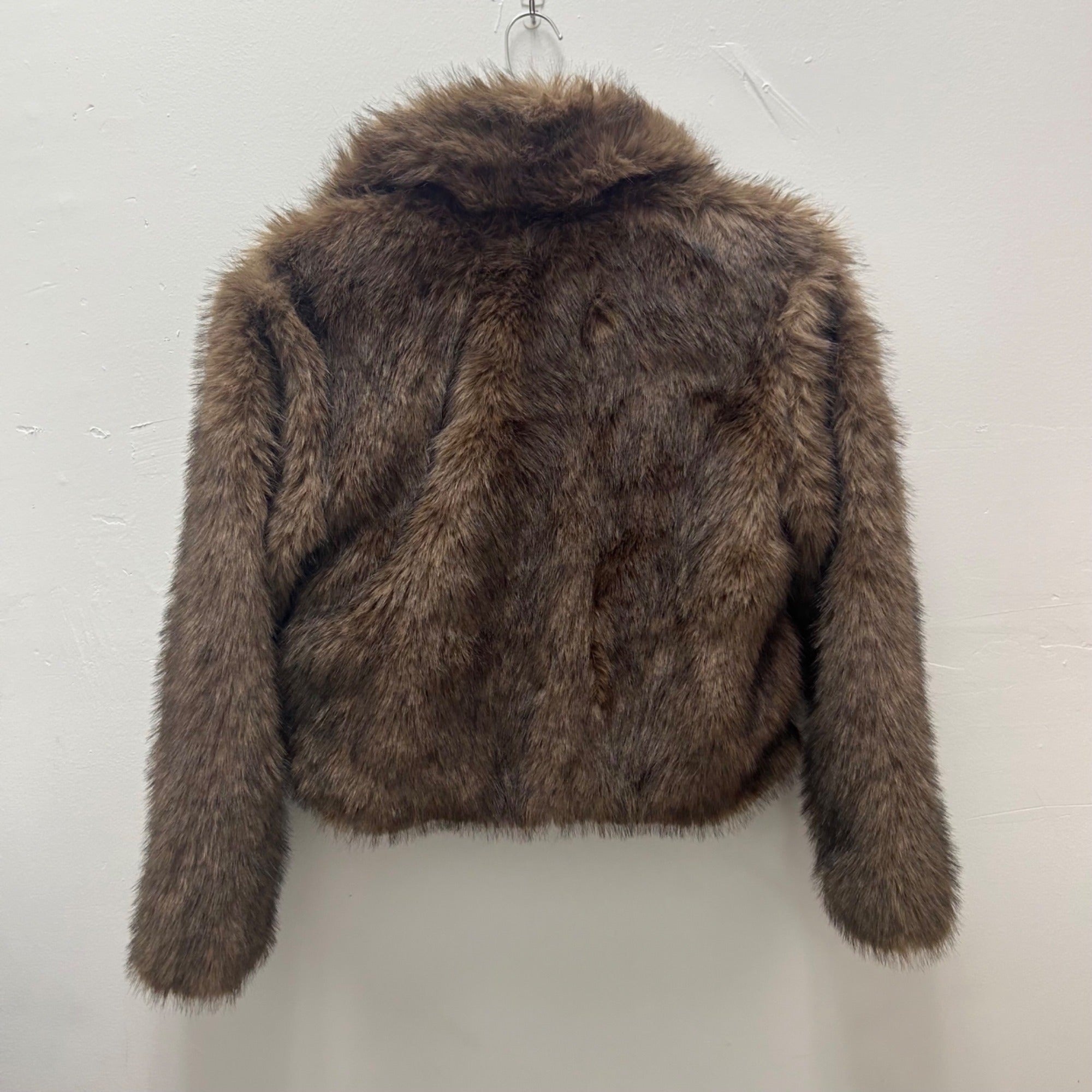 K-153 Wild Fable Women's XS Faux Fur Cropped Jacket Brown Winter Coat