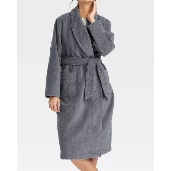 K-183 Auden Women's Terry Bath Robe Dark Gray M/L: Heavyweight Knit