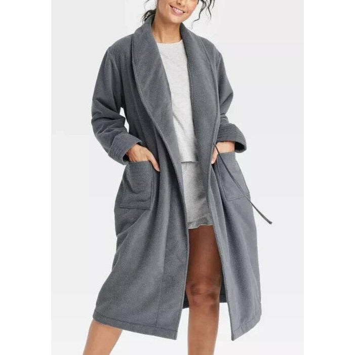K-183 Auden Women's Terry Bath Robe Dark Gray M/L: Heavyweight Knit