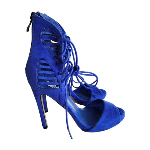 Chelsea & Zoe Blue Faux Suede Open Toe High Heels Women's Size 6.5