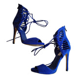 Chelsea & Zoe Blue Faux Suede Open Toe High Heels Women's Size 6.5