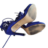 Chelsea & Zoe Blue Faux Suede Open Toe High Heels Women's Size 6.5