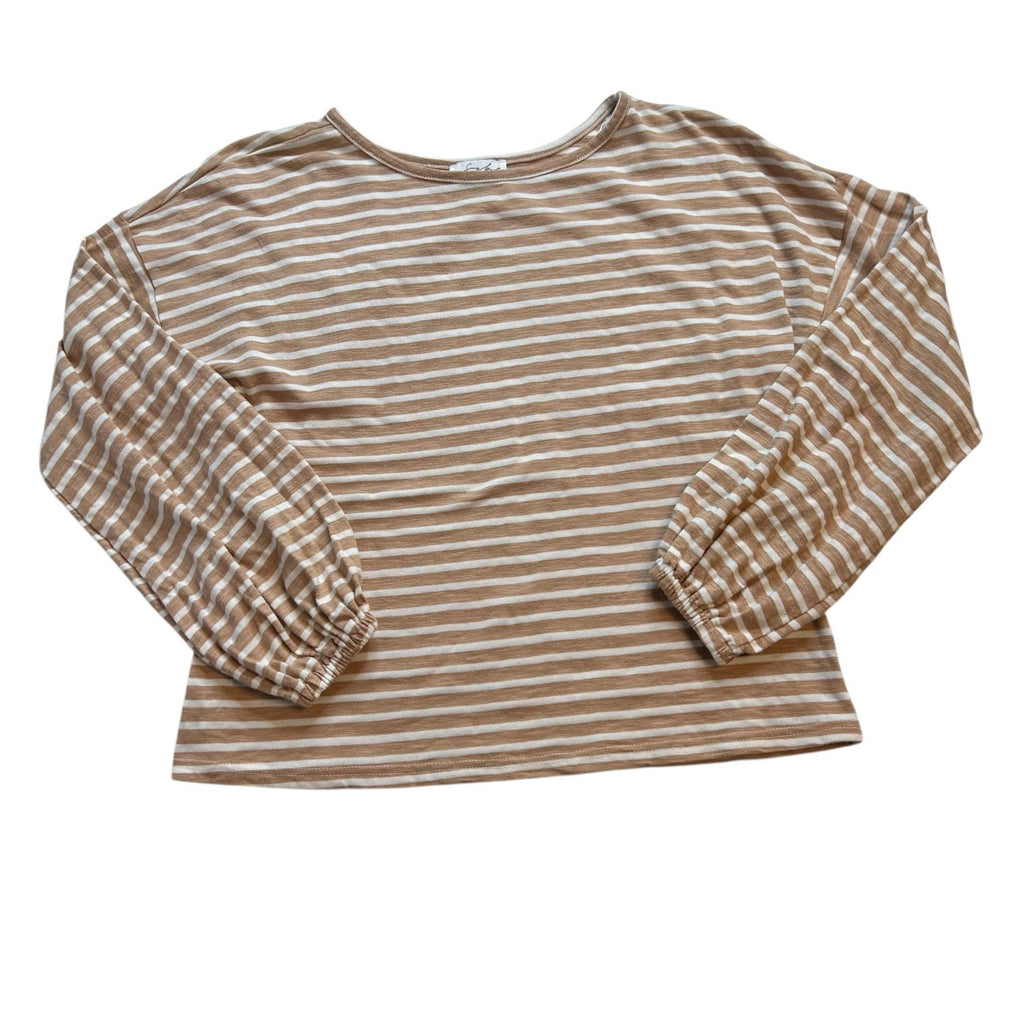 Sabo Women's Size XS Beige, White Striped Long Sleeves Round Neck Blouse