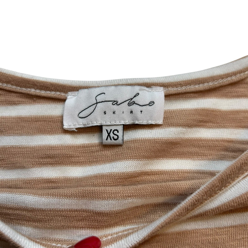 Sabo Women's Size XS Beige, White Striped Long Sleeves Round Neck Blouse