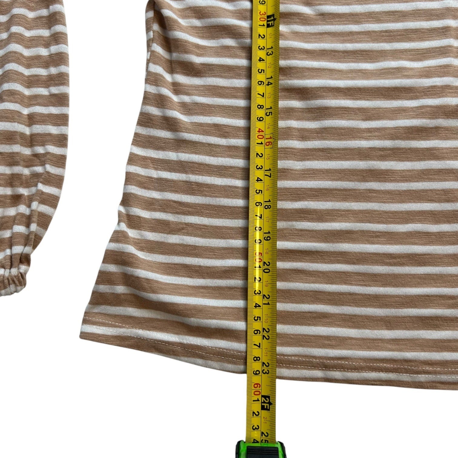 Sabo Women's Size XS Beige, White Striped Long Sleeves Round Neck Blouse
