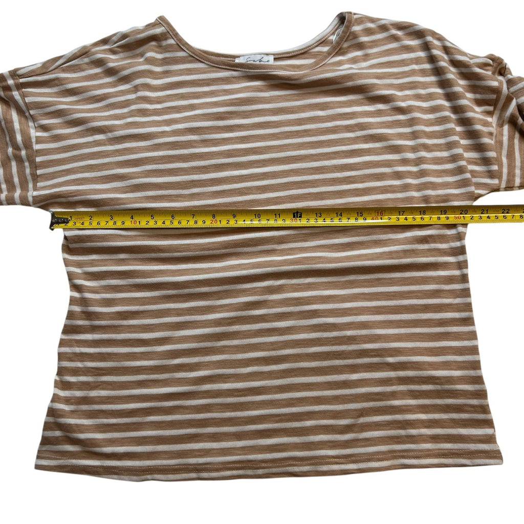 Sabo Women's Size XS Beige, White Striped Long Sleeves Round Neck Blouse