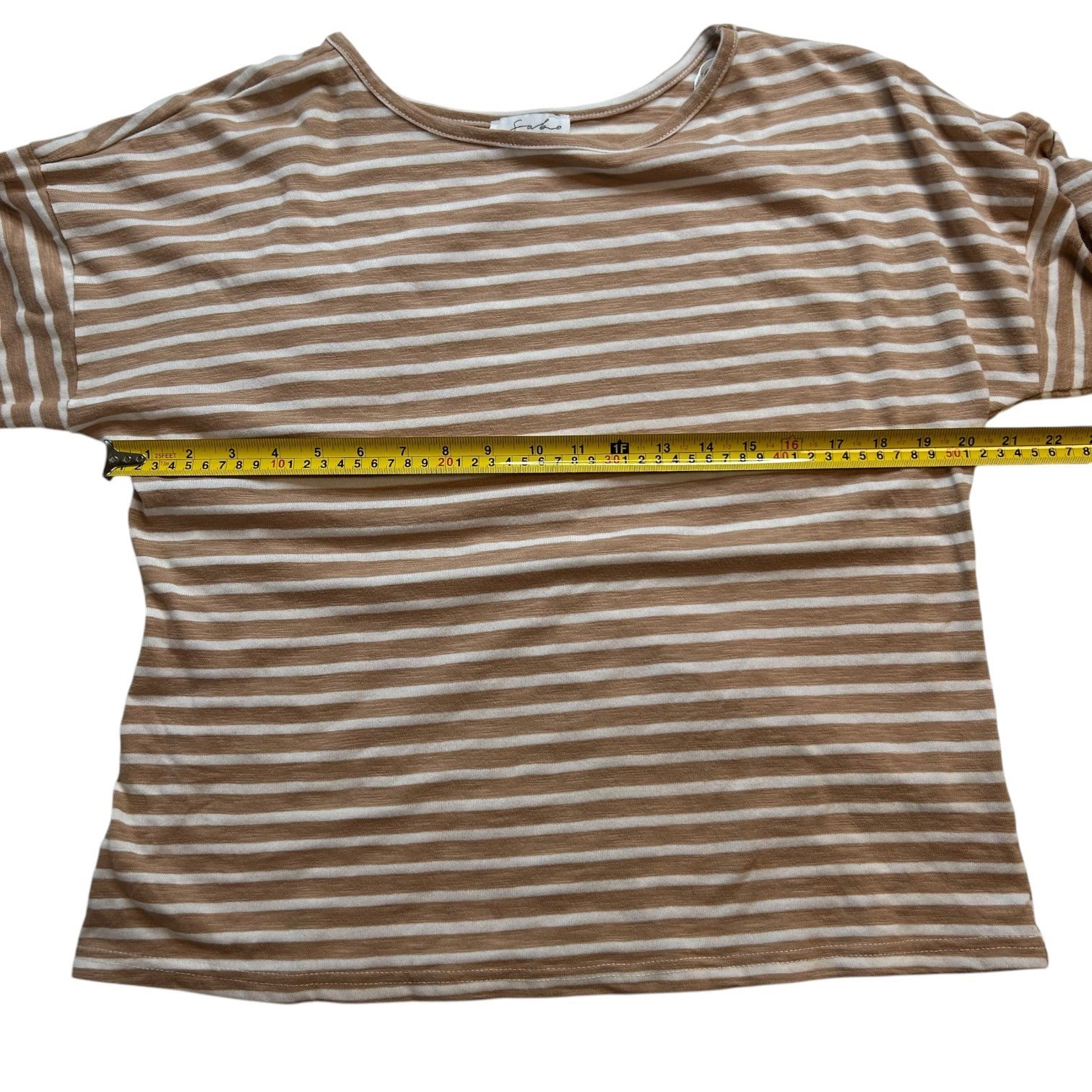 Sabo Women's Size XS Beige, White Striped Long Sleeves Round Neck Blouse