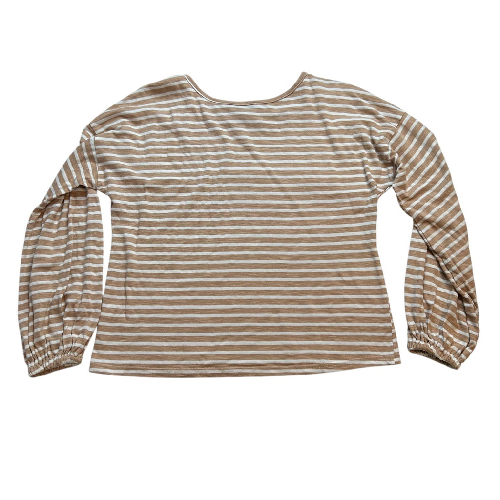 Sabo Women's Size XS Beige, White Striped Long Sleeves Round Neck Blouse