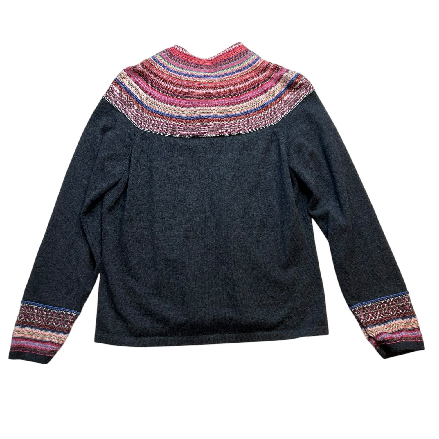 Liz Claiborne Women's Petite Large Gray with Multi-color Zip Up Knit Sweater