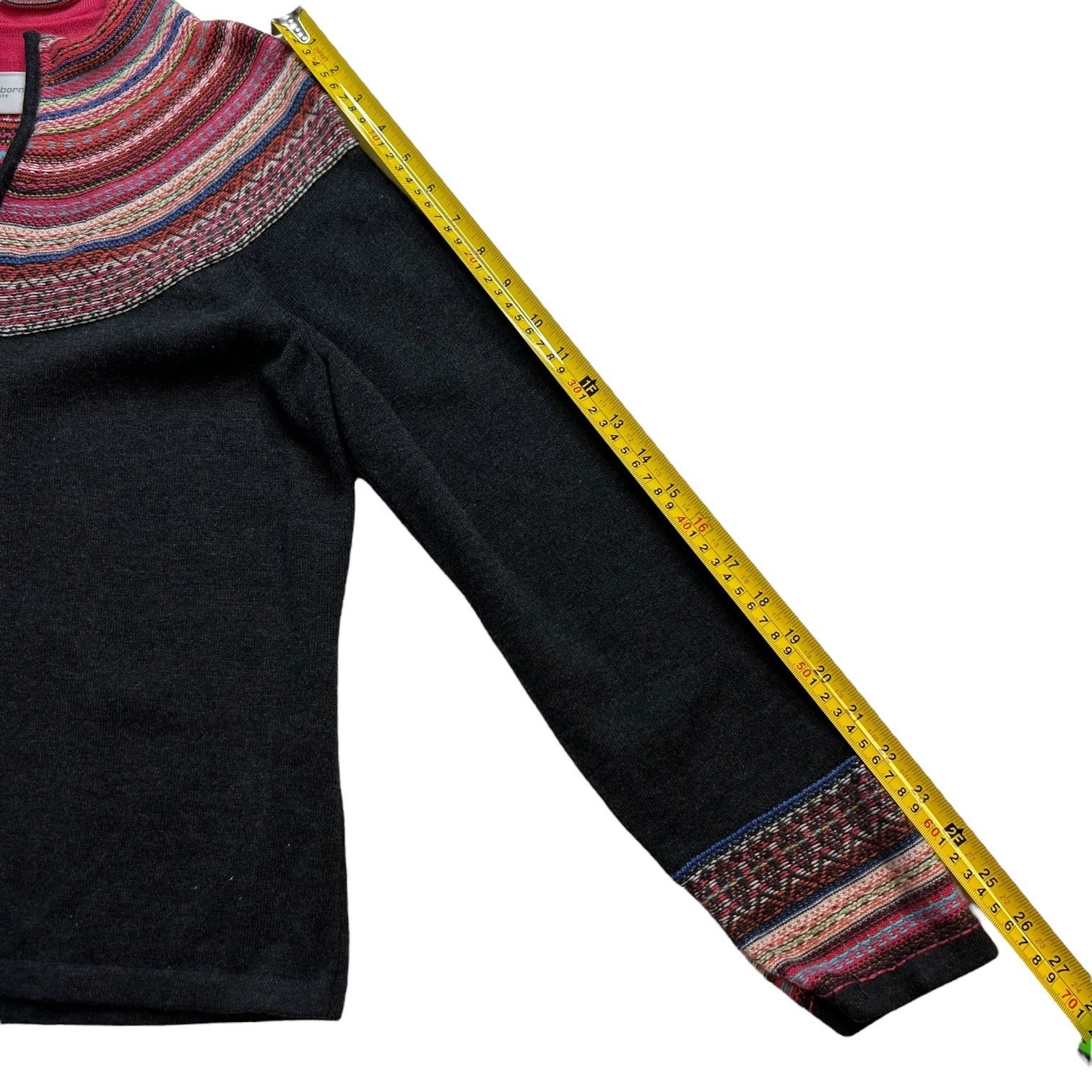 Liz Claiborne Women's Petite Large Gray with Multi-color Zip Up Knit Sweater