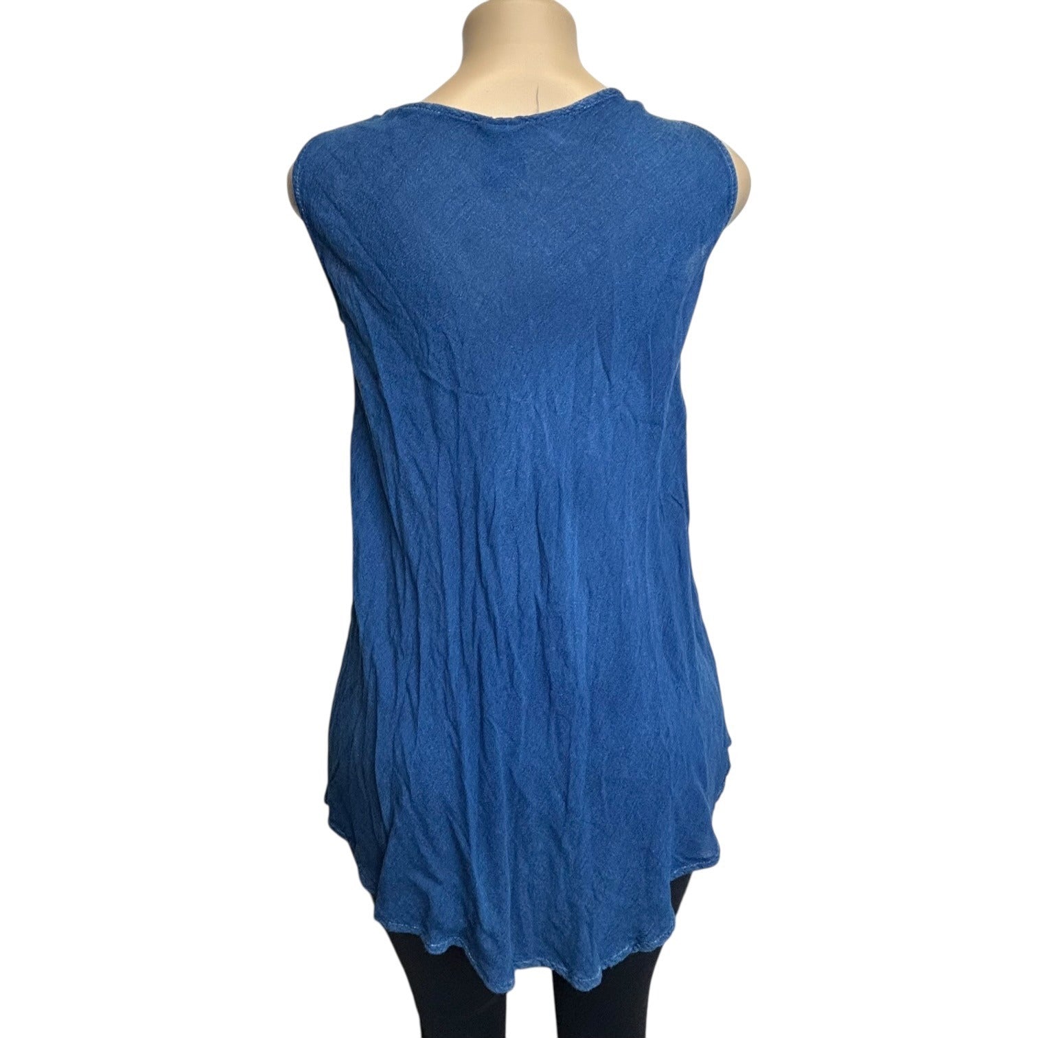DG-101 Emily Stacy Women's Small Blue Embroidered Sleeveless Tunic Top
