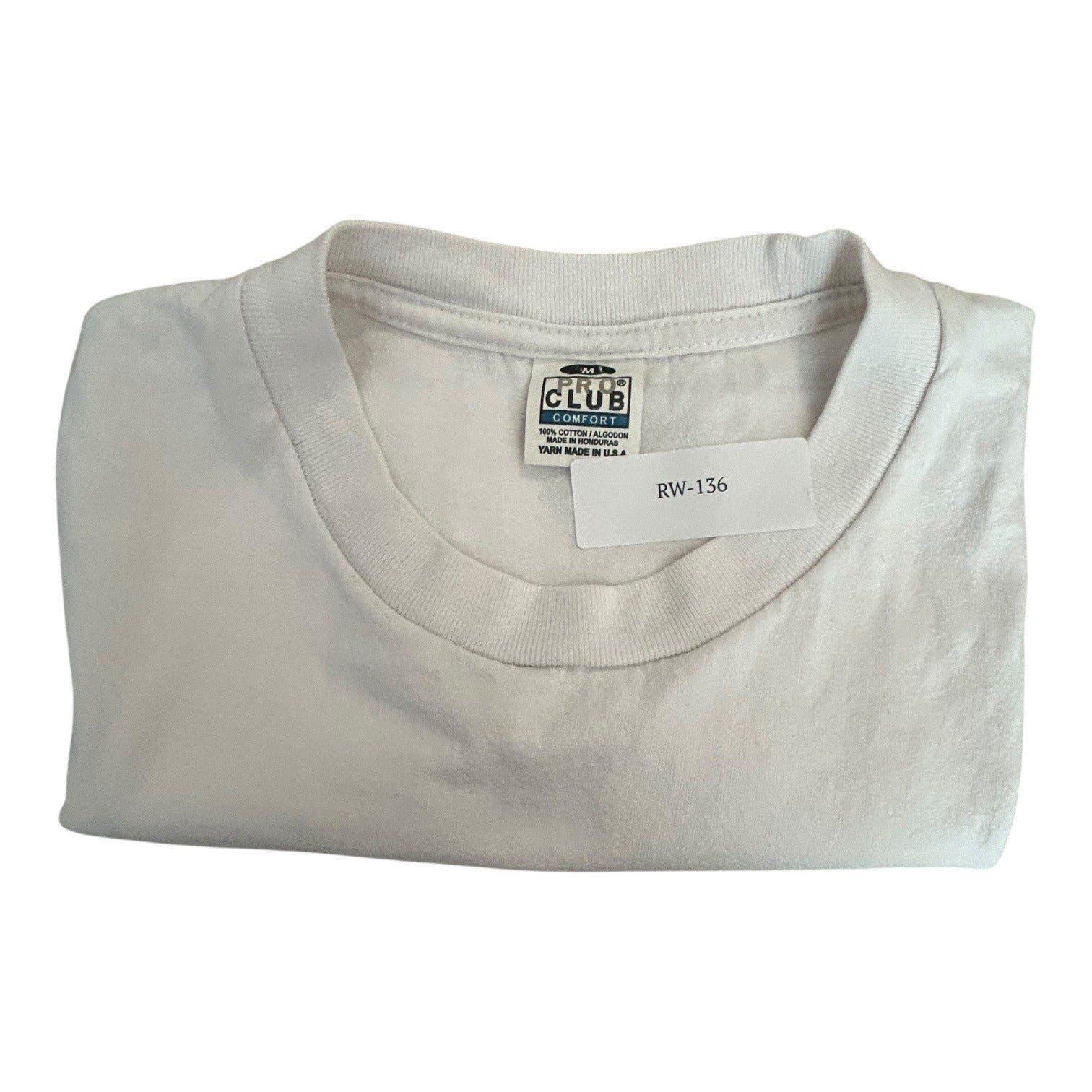 Pro Club Mens Medium White Crewneck Short-Sleeve T-Shirt 100% Cotton