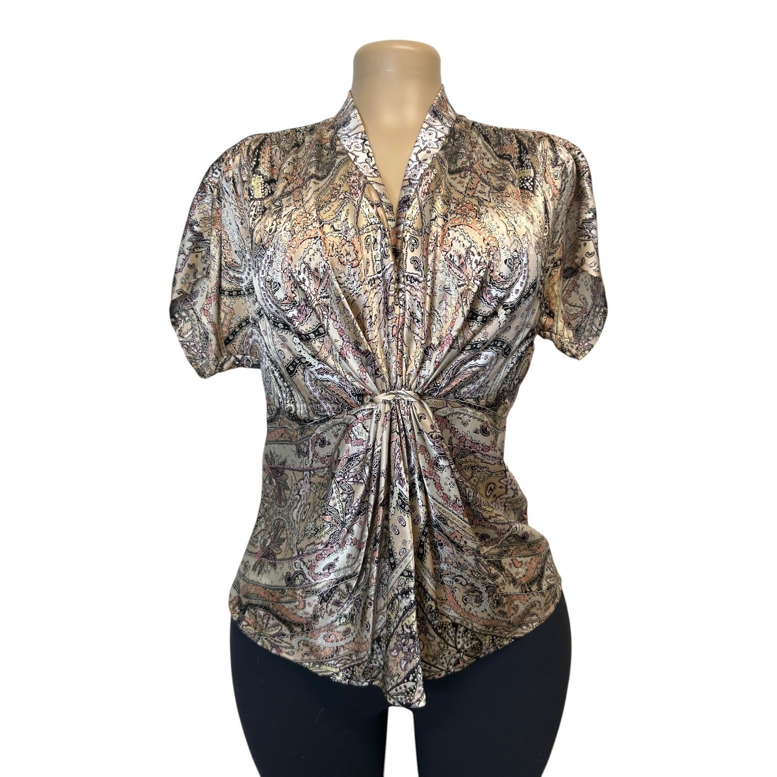 TG-25 Anne Klein Essentials Women's Paisley Print Silk Blouse Size 10