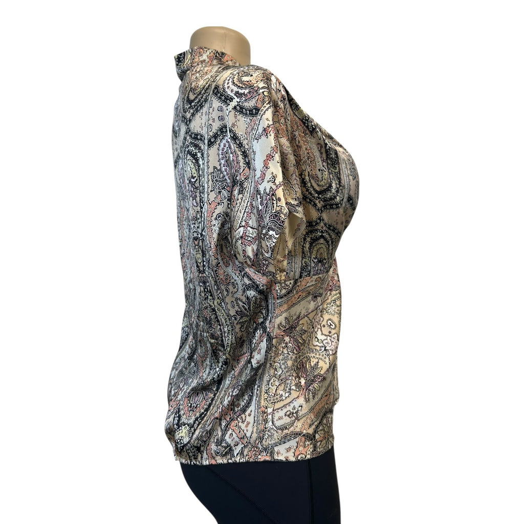 TG-25 Anne Klein Essentials Women's Paisley Print Silk Blouse Size 10