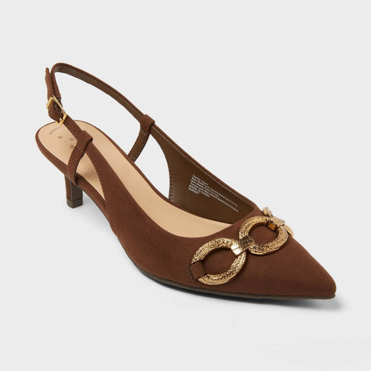 K-25 A New Day Size 10 Tabitha Oversized Chain Sling Back Heels in Brown Suede