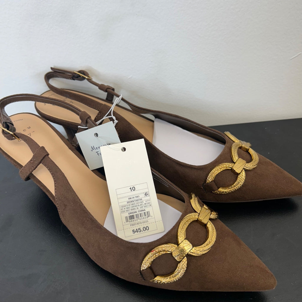 K-25 A New Day Size 10 Tabitha Oversized Chain Sling Back Heels in Brown Suede