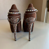 Speed Limit 98 Women's 7.5 Brown Suede Rhinestone Embellished Platform Stilettos