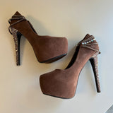 Speed Limit 98 Women's 7.5 Brown Suede Rhinestone Embellished Platform Stilettos