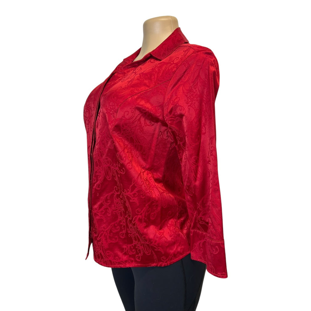 TG-13 Dana Buchman Womens Red Textured Button-Down Blouse Size 7.5
