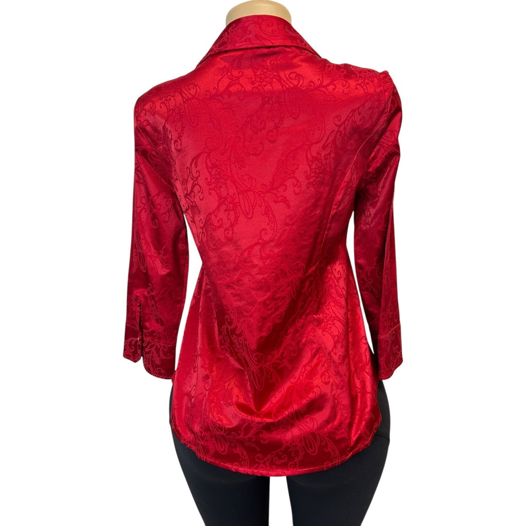 TG-13 Dana Buchman Womens Red Textured Button-Down Blouse Size 7.5