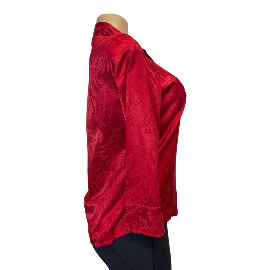 TG-13 Dana Buchman Womens Red Textured Button-Down Blouse Size 7.5