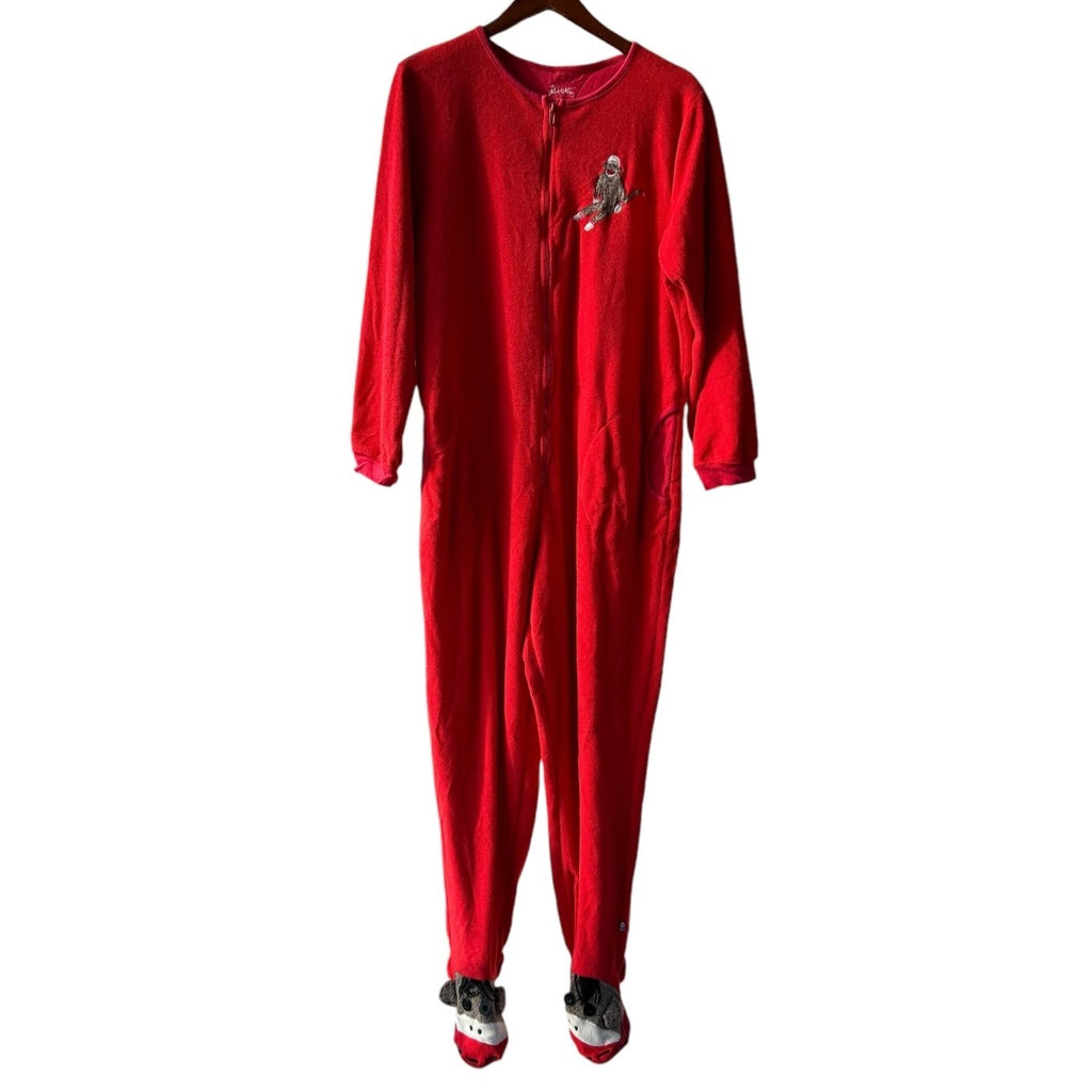 Nick & Nora Sleepwear Size Large Sock Monkey One Piece Footed Red Pajama Onesie