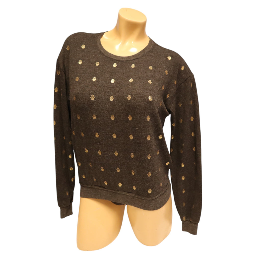 Spiritual Gangster Women's Medium Pullover Sweatshirt With Gold Hamsa Print