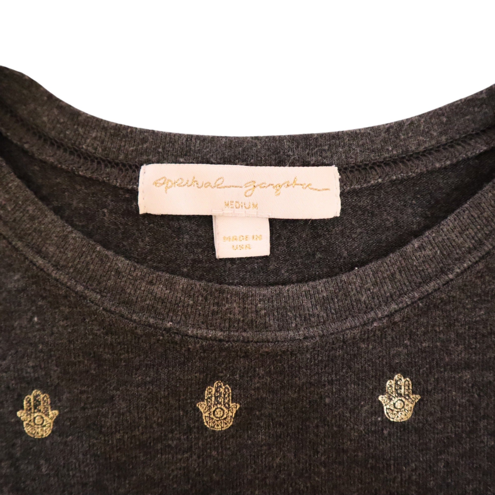 Spiritual Gangster Women's Medium Pullover Sweatshirt With Gold Hamsa Print