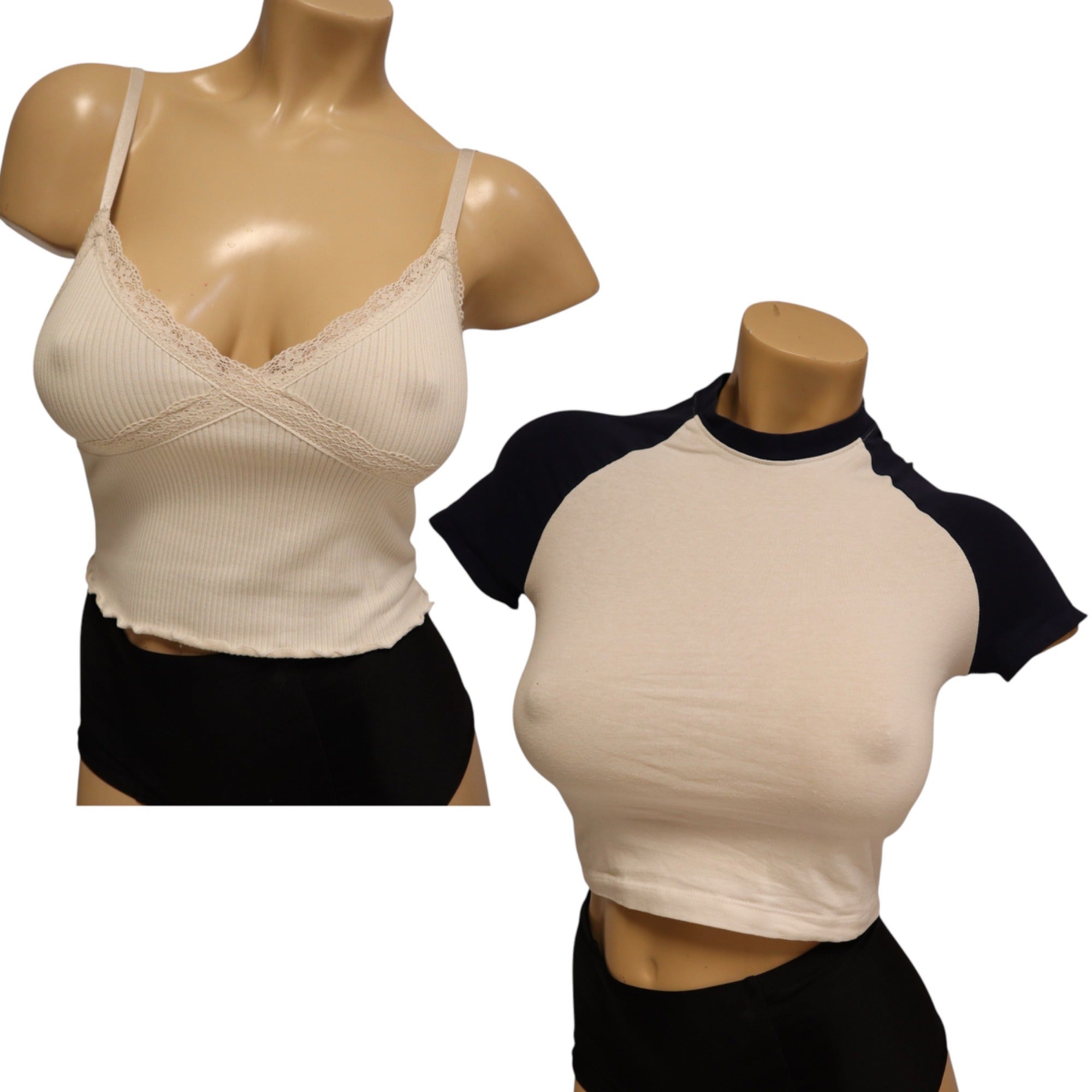 Divided Set of 2 Tops, Lace Trim Ribbed Knit Crop Camisole XS,Cropped T-Shirt S
