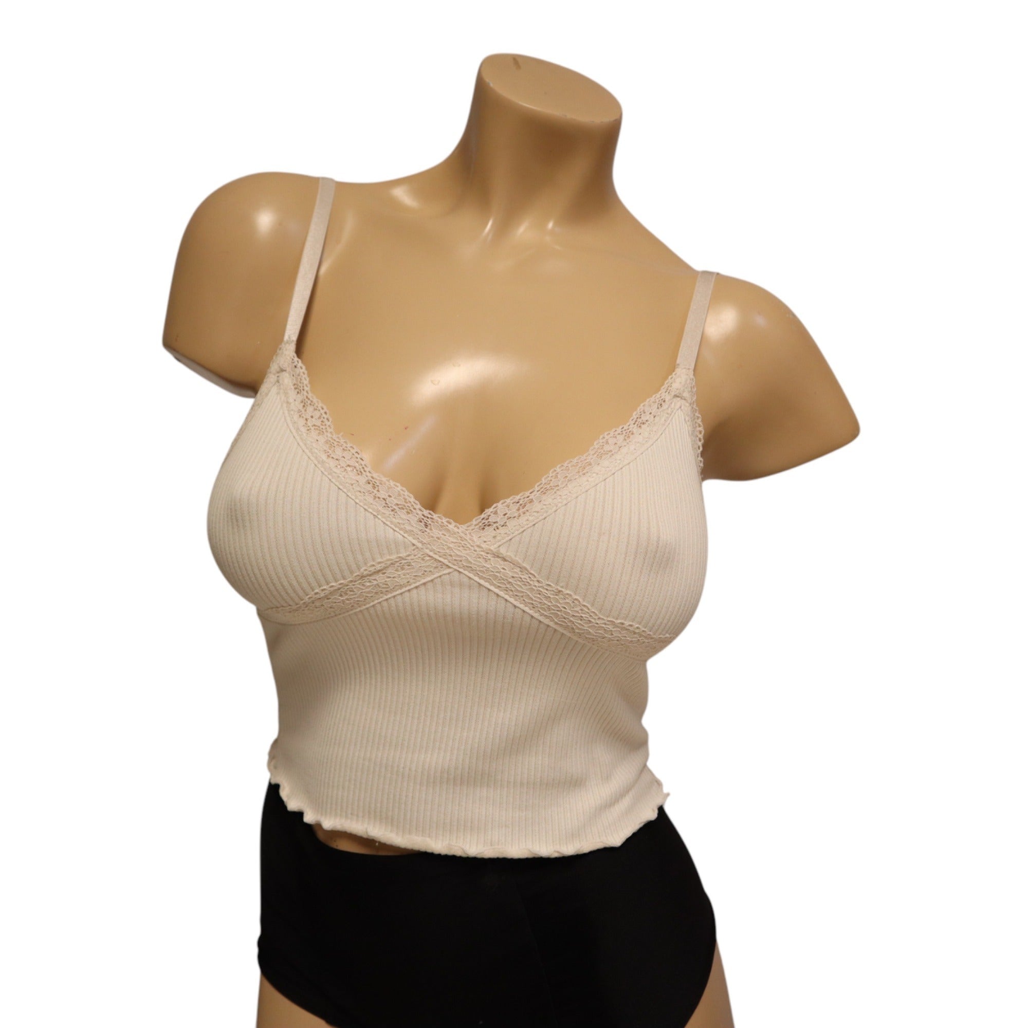 Divided Set of 2 Tops, Lace Trim Ribbed Knit Crop Camisole XS,Cropped T-Shirt S