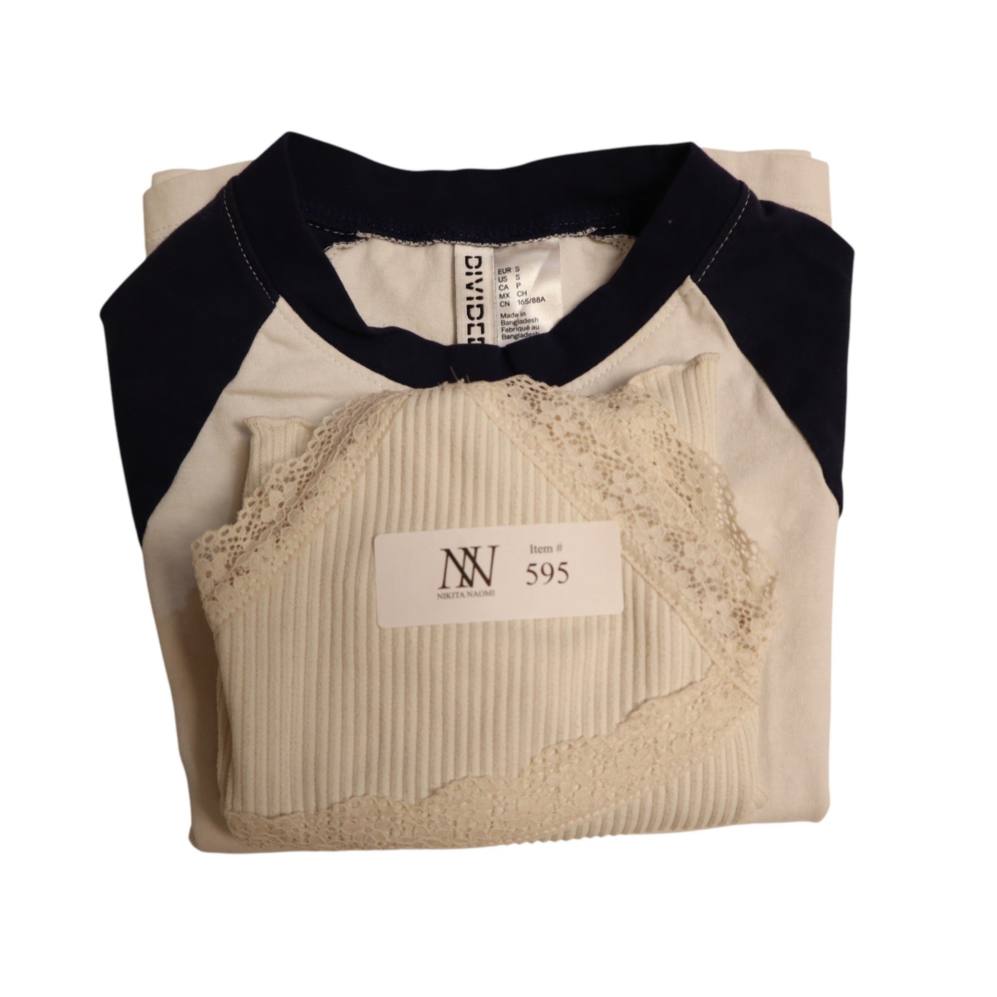 Divided Set of 2 Tops, Lace Trim Ribbed Knit Crop Camisole XS,Cropped T-Shirt S