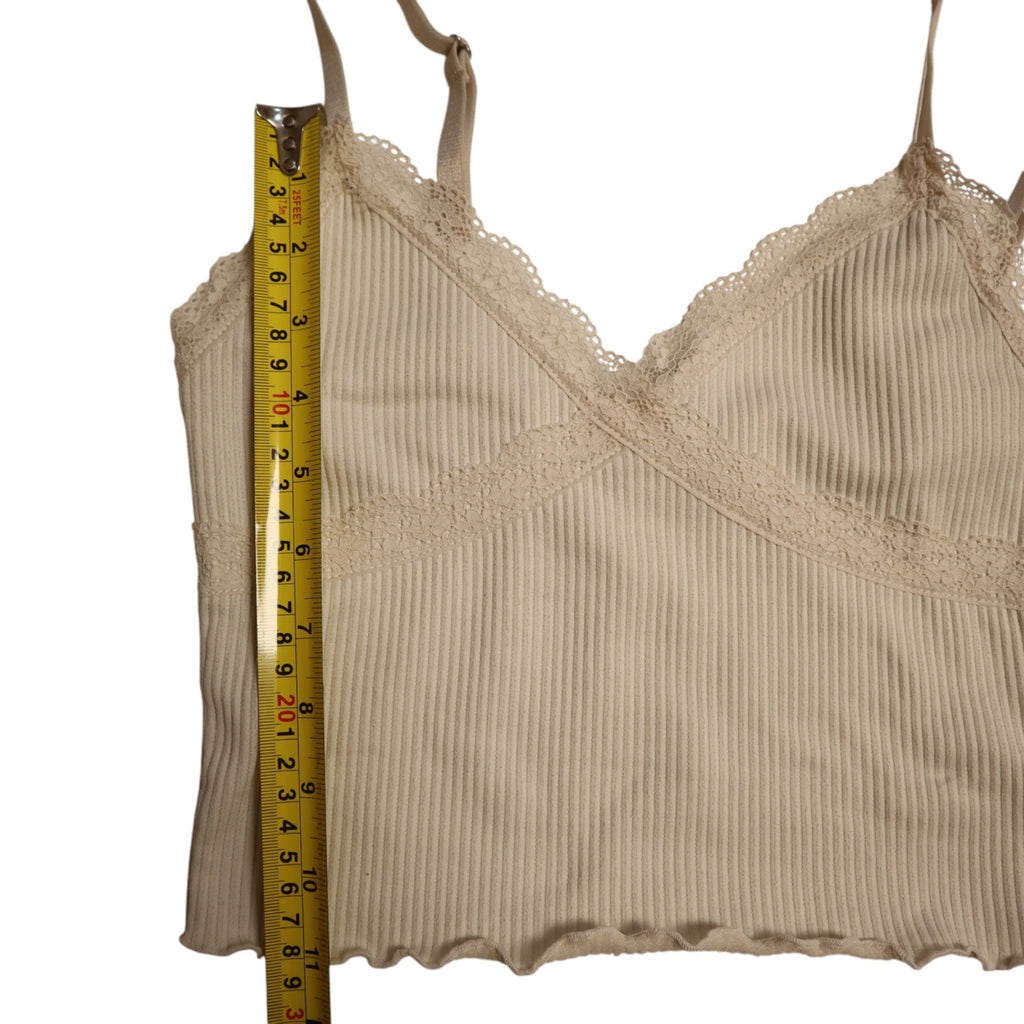 Divided Set of 2 Tops, Lace Trim Ribbed Knit Crop Camisole XS,Cropped T-Shirt S